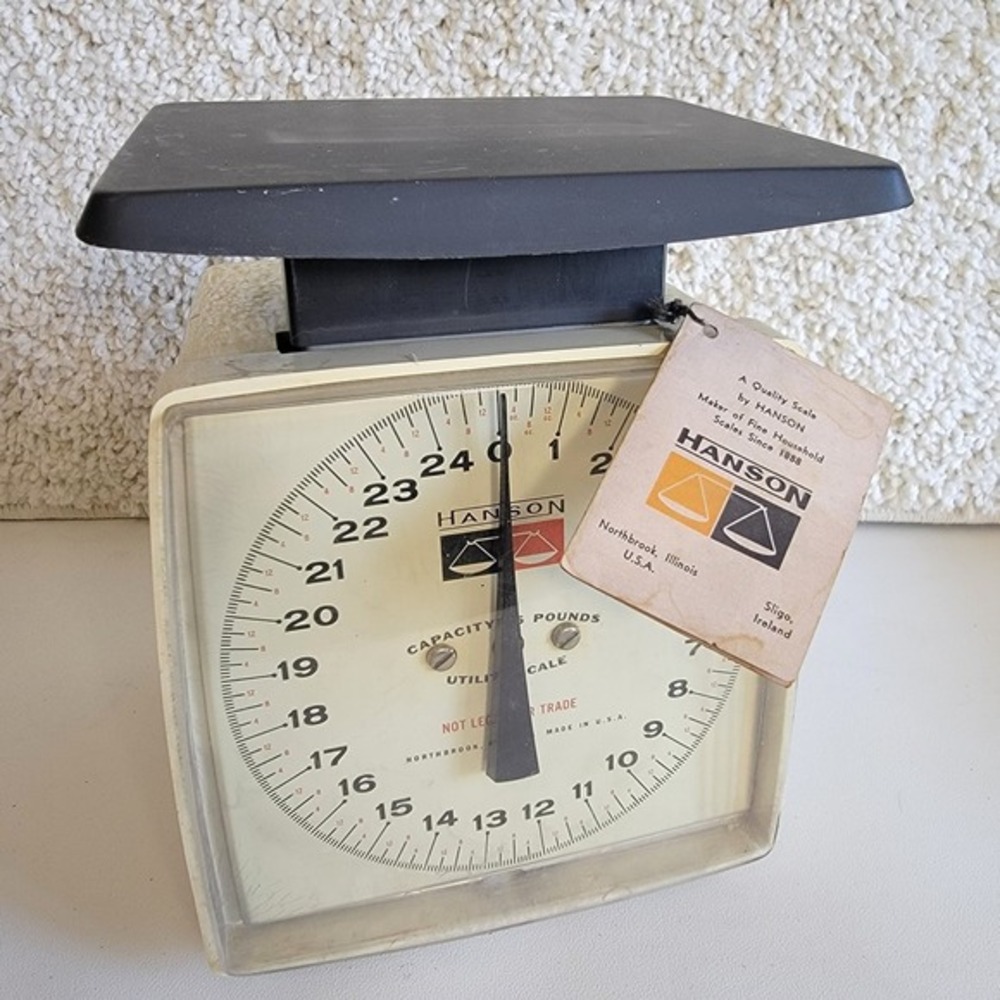 Vintage‎ Hanson 25 Lb Capacity Kitchen Scale Model 65003 Cream Made in USA Tag